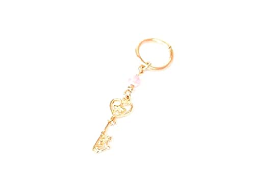 Key Charm Navel Hoop Pink Opal Gold Belly Ring Handmade Piercing Jewelry