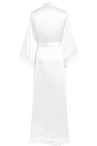 Image of BABEYOND Satin Kimono Robe Silky Long Bridesmaid Wedding Lightweight Bath Robe with Lace Trim