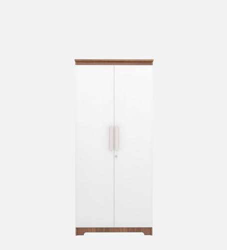 Image of COUCH CULTURE Amber Engineered Wood 2 Door Wardrobe | Almirah | Wardrobe with Hanging Rode and Lock | Storage Organizer | Multipurpose Almirah | 4 Shelves | 1 Year Warranty - White & Leon Teak