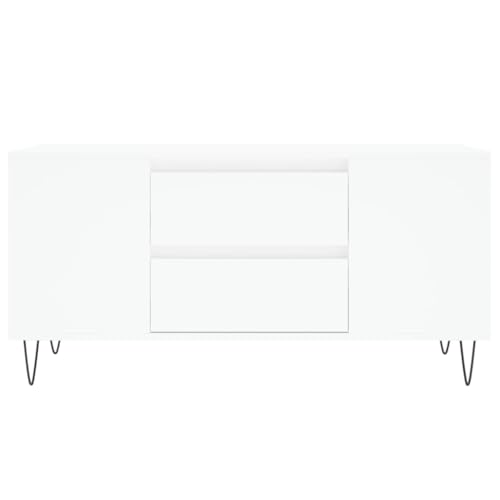 Table basse blanche 102 cm avec 2 tiroirs et 4 compartiments en bois - 6