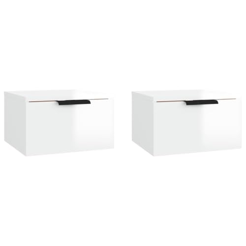 vidaXL 2X Mesitas de Noche de Pared Flotante Muebles Dormitorio Armario Espacio Almacenamiento Duermo Decorativa Cajones Cama Duermo Blanco Brillante