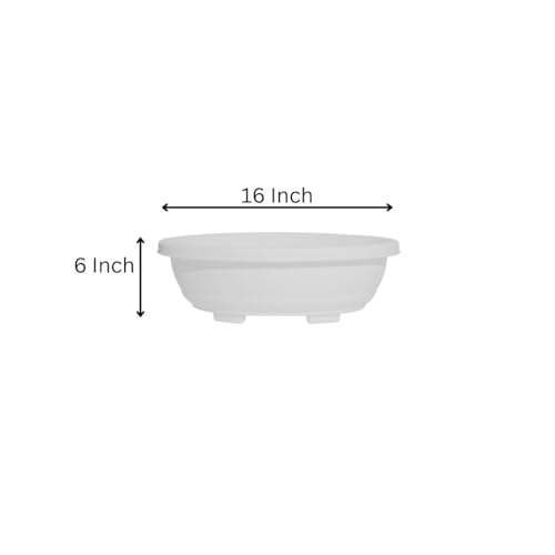 Image of Harshdeep Bonsai Planter 16 Inch - Oval - Indoor Outdoor Home Living Room Balcony Decorative Plastic Flower Pots Set of 2 (White)