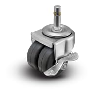 2" Low Profile Swivel Grip Ring Stem Caster w/Brakes - Soft Rubber Dual Wheel - 180 lbs Capacity