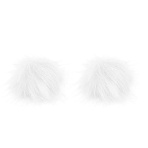 Angoily Pompón Decorativo Blanco de Pelo Sintético para Sombreros y Ropa, 2 Piezas de 8-9 Cm Pinza, Accesorios de Tela para Decoración de Zapatos y Bolsos, Adecuado para Moda Femenina
