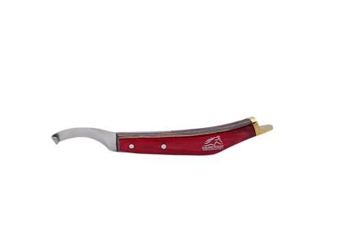 Image of Equine Care Farrier Hoof Knife, Right-Handed, Brass Cap for Horse Shoeing | Right-handed farrier hoof knife with J2 stainless steel blade, notched brass shoe topper, layered handle and flat thumb rest