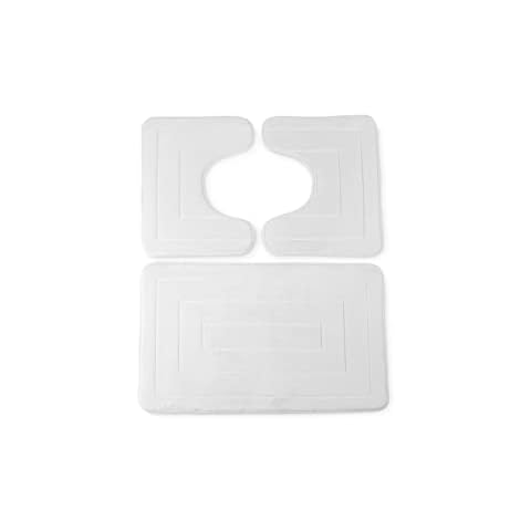 CosìCasa 3 Pieces Memory Microfiber Bath Mat with Non-Slip Bottom [50X80 + 45X50 (2 Pieces)] | Bathroom Set White | Tris Bathroom Rugs with Mat and 2 Girowater/Girobidet - Washable Washing Machine Cover