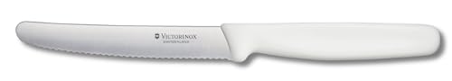 Victorinox, 5.0837, Tomaten- und Tafelmesser, Extra scharfe Klinge, mit Wellenschliff, robuster Kunststoff-Griff, Weiß, Made in Switzerland, Spülmaschinengeeignet
