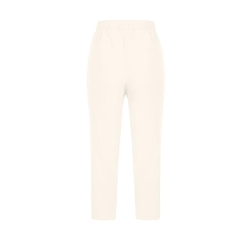 Image of ABABC Linen Capri Pants for Women Casual Straight Wide Leg Capri Pant Loose Lightweight Drawstring Beach Cropped Trousers