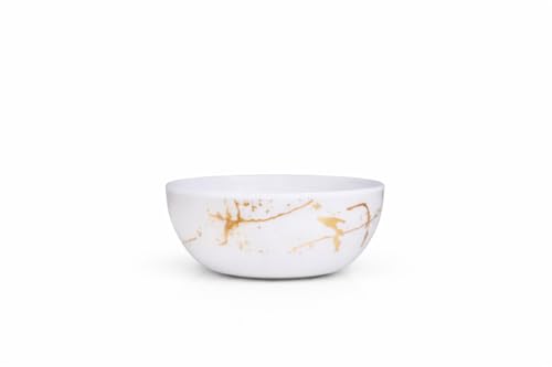 Image of Ariya 4.5 Inch Melamine Soup Bowls Set of 4 (350 ml) | White /Gold | Serving Bowls for Soup, Salad, Noodles, Pasta, Oatmeal | Durable & Stylish Dinnerware for Daily & Special Use