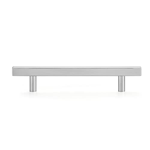 Image of Ravinte 5 Pack 5 Inch Cabinet Pulls Brushed Nickel Sqaure Kitchen Cabinet Handles Silver Cabinet Hardware Stainless Steel Drawer Pulls 7-3 /8 Inch Overall Length with Mounting Template