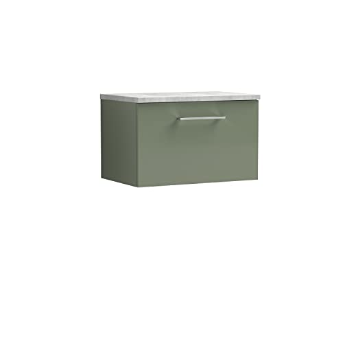 nuie ARN822LBG Arno Modern Bathroom Wall Hung 1 Drawer Vanity Unit with Laminate Worktop, Satin Green