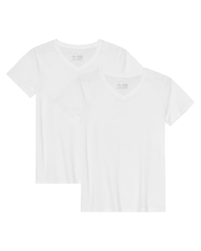 DANISH ENDURANCE Womens T Shirts, Organic Cotton Ladies Tops, Soft V-Neck T-Shirts for Women, 1 & 2-Pack, Pure White 2-Pack, XL