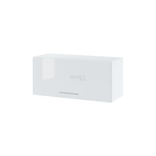 Cuisineandcie - MEUBLE HAUT DE CUISINE BELLISSI Blanc Brillant, Porte Relevable L 80cm + étagère - Meuble Cuisine Rangement, Armoire Cuisine