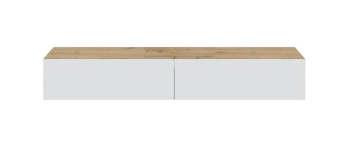 PEGANE Meuble TV avec 2 Portes Coloris chêne Nordique, Blanc Artic - Longueur 180 x Hauteur 28 x Profondeur 34,50 cm