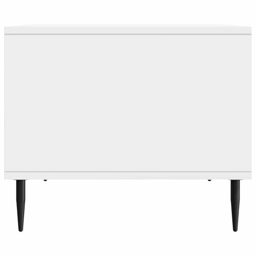 Table basse blanc brillant avec compartiments de rangement ouverts pour salon