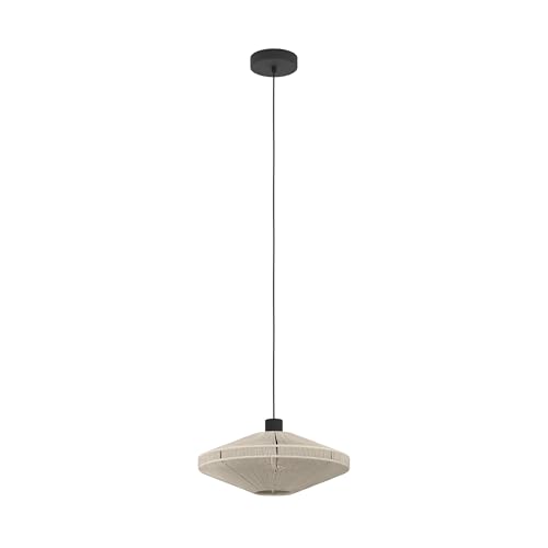 EGLO Hängelampe Midsumer, Pendelleuchte über Esstisch, Esszimmerlampe Japanisch, Metall in Schwarz und Textil in Creme, E27 Fassung, Ø 38 cm