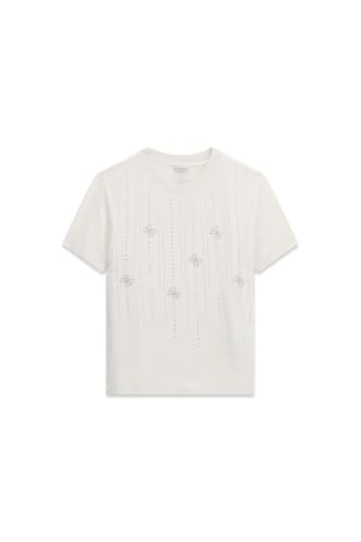 GUESS Womens Short Sleeve Diamond Fall Tee, Pure White, Extra Small