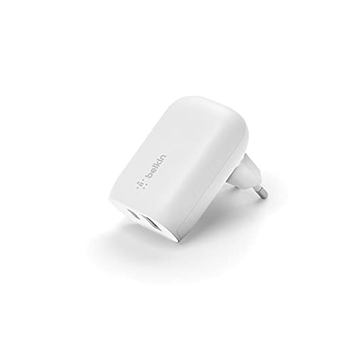 Belkin Chargeur secteur à deux ports USB-C PPS PD 37 W, port USB-C de 25 W et port USB-A de 12 W pour Samsung Galaxy S23, S22, Ultra, Plus, Note 20, iPhone 14, iPhone 13, iPhone 12 et autres