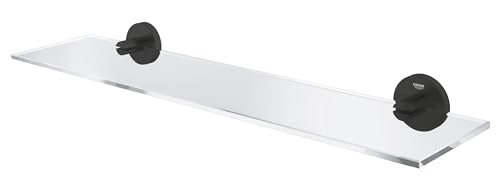 GROHE Start QuickFix Glass Shelf with Matt Black Holders (Metal and Glass, Concealed Fastening, Including Screws and Dowels - Image 4