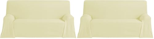 ECOMMERC3 | Foulard Multiusos Tamaño 130x180 cm - Colcha Multiusos Color Vainilla - Cubrecama Decorativa para Sofá o Cama - Jarapa Sofá o Cama Protector Ligero y Elegante (Paquete de 2)