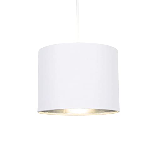 Modern and Stylish White Cotton Fabric Small 8" Drum Lamp Shade with Shiny Silver Inner - 40watt Maximum by Happy Homewares - Image 2