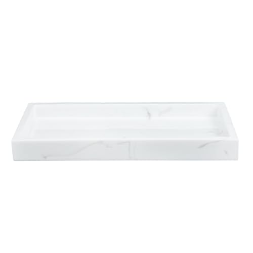 TOYANDONA Vassoio Portaoggetti in Marmo Bianco per Bagno e Toeletta Organizer per Cosmetici e Gioielli Piatto Multifunzionale per Vanity e Spazi Ridotti