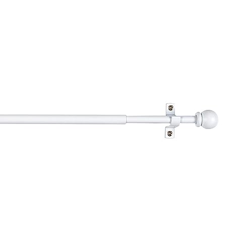 CINTACOR | Barra Cortina Decorativa, Portavisillos Extensible Metálico con Tornillos y Soportes, Barra Ajustable | Diámetro 10mm | Color: Esfera Blanco, 70-120cm