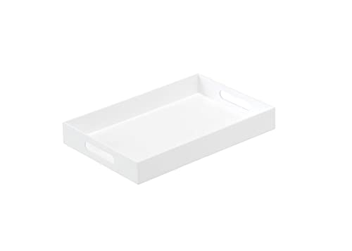 Glossy White Sturdy Acrylic Serving Tray with Handles-10x15Inch-Serving Coffee,Appetizer,Breakfast,Butler-Kitchen Countertop Tray-Makeup Drawer Organizer-Vanity Table,Ottoman Tray-Decorative