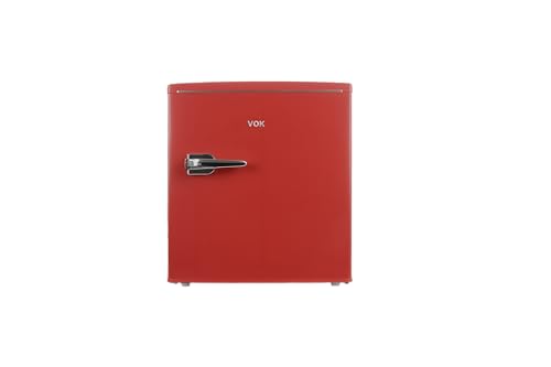 VOK Frigorífico Bajo Encimera de 46 L – Altura 52 cm, Compartimento para Hielo, Control Mecánico, Bajo Consumo Energético, Diseño Retro en Rojo