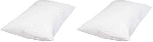 Image of Amazon Basics Queen Pillow Protector with Zipper, 100% Cotton Hypoallergenic, Machine Washable, White, 31 x 21 Inches, Pillows Not Included (Pack of 2)