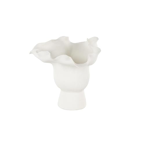 Image of Deco 79 Ceramic Abstract Decorative Vase Floral Inspired Centerpiece Vase with Linear Grooves, Flower Vase for Home Decoration 9 inch x 8 inch x 8 inch, White