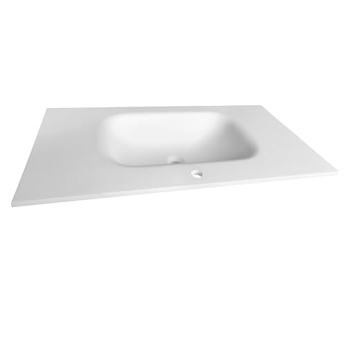 MEDUNJESS Rectangular Single Sink Bathroom Vanity Top White Solid Surface