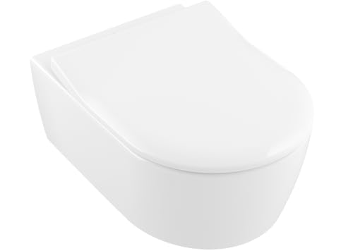 Villeroy & Boch Avento WC-Sitz SlimSeat, Toilettendeckel mit Absenkautomatik, abnehmbarer Toilettensitz aus bruchsicherem Duroplast, Klodeckel Original Ersatzteil, D-Form, Weiß Alpin, glänzend