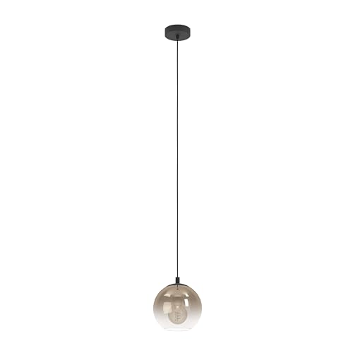 Eglo Lampada a sospensione Ariscani 1, a 1 luce, lampadario per tavolo da pranzo, in metallo nero e vetro color rame, attacco E27, Ø 42,5 cm