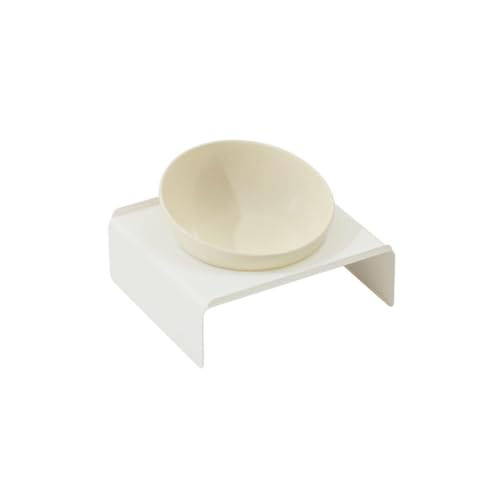 Mangeoire double en céramique avec support pour chats et petits chiens - Gamelles surélevées et inclinées, antimite, ergonomique et minimaliste (beige)