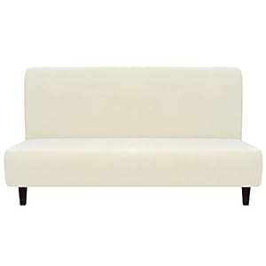Easy-Going Fleece Stretch Sofa Slipcover Spandex Anti-Slip Soft Couch Sofa Cover, Armless Washable Furniture Protector with Elastic Bottom for Kids, Pets(Futon, Ivory)