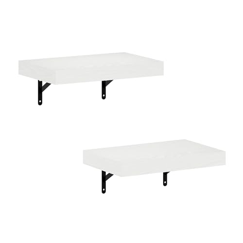 Image of Furinno Tanna Floating Shelves for Wall Set of 2, 15-Inch Wall Shelf, Triple Thick Floating Mounted Shelf, for Bathroom, Home Office, Living Room, White Texture