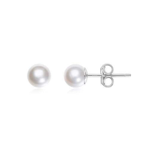 Mameloly Pearl Earrings for Women Dainty 925 Sterling Silver 14K Gold Plated 6MM/8MM/10MM/12MM Handpicked Simulated White Pearl Stud Earrings Hypoallergenic