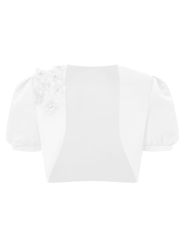 ACSUSS Kids Girls Lace Sparkly Bolero Shrug Short Sleeve First Communion Satin Wedding Flower Girl Dress Cardigan3