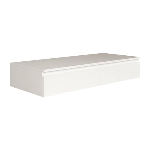 Selsey Coiffeuse Suspendue 120 cm Blanche Coiffeuse Murale Moderne avec 2 Tiroirs Design Élégant en Panneau De Particules 16 mm Idéale pour Chambre Ou...
