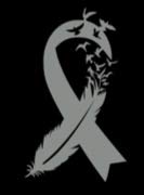 Foxtail DecalsBird Feather Brain Cancer Ribbon Vinyl Decal | Gray | Made in USA by Foxtail Decals | for Car Windows, Tablets, Laptops, Water Bottles, etc. | 2.7 x 4.5 inch