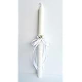 100% estearina Deco-shop Vela bautizo niña de cera blanca, vela primera comunión,decorada con lazo y flores .medida altura 35 cm. (Vela blanca)
