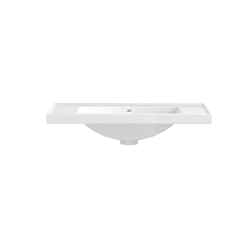 JPND 36" White Bathroom Integrated Sink/Countertop, Drop-in Self-Rimming Rectangular Bathroom Sink Top, 36.38"W x 19.13"D x 6.5"H