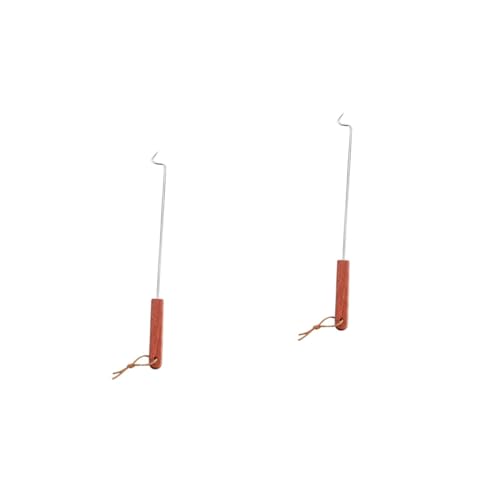 GREENADSCAPE 2 Piezas tenedor de carne enganchado herramienta de barbacoa coleta cocina manos cocinero cozinha sartén acero inoxidable gancho volteador de barbacoa aleta de parrilla de madera