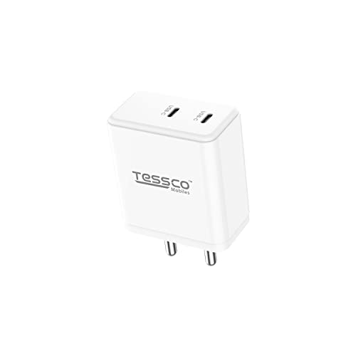 Image of 3 idea Imagine Create Print Tesssco FS-203 pro 60W Dual Port USB Ultra Fast Charger Type C for Smartphones & iOS Device PD Charger-White