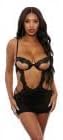 Open Cut Underwire Lace & Mesh Chemise w/G-String Black XL