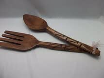 スマイル　木製の巨大なスプーンとフォーク　オブジェ　置物　インテリア スマイル 木製の巨大なスプーンとフォーク オブジェ 置物 インテリア