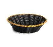 Image of Tablecraft 8 inch Round Black Vinyl Basket w /Gold Metal Trim [Set of 12]
