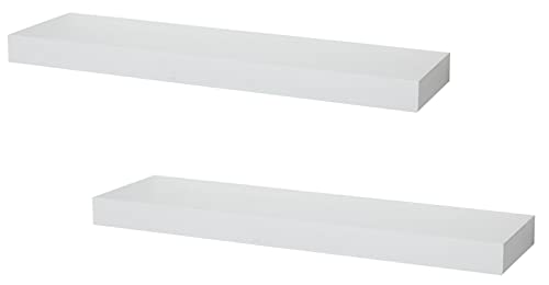 Niubest Workshop Wood Floating Shelves - 23.6 X 6.7 X 1.7 Inch - Handcrafted -Wide Wooden Wall Shelves For Living Room Bedroom Kitchen Bathroom Farmhouse - White Color - Set Of 2 #TOP7