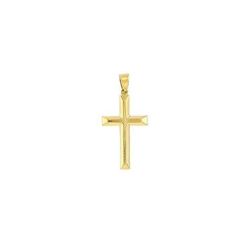 JEWELHEART 14K Real Gold Cross Pendant For Men - Classic Beveled Edge Cross Pendant Charm - Religious 14K White Gold Yellow Gold Jewelry For Women